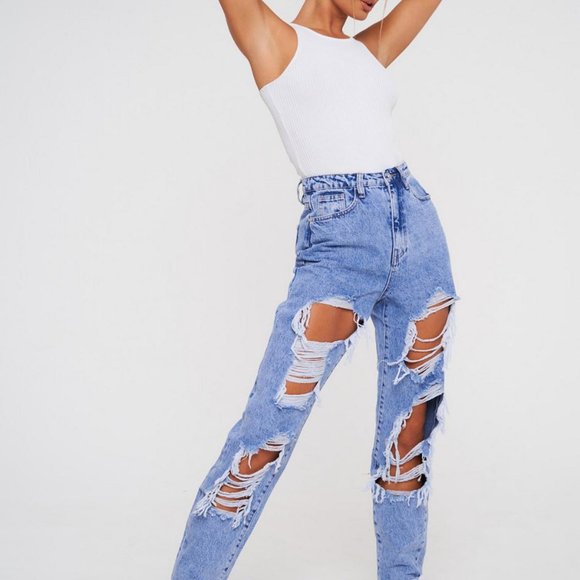 Missguided Denim - Missguided💙Riot Highwaist Distressed Jeans Sz4